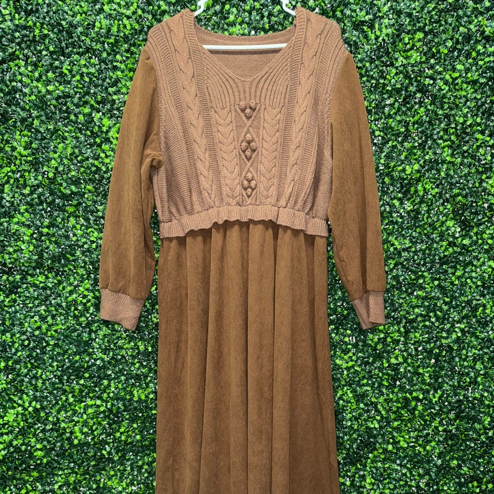Brown Knit Long Sleeve Boutique Dress